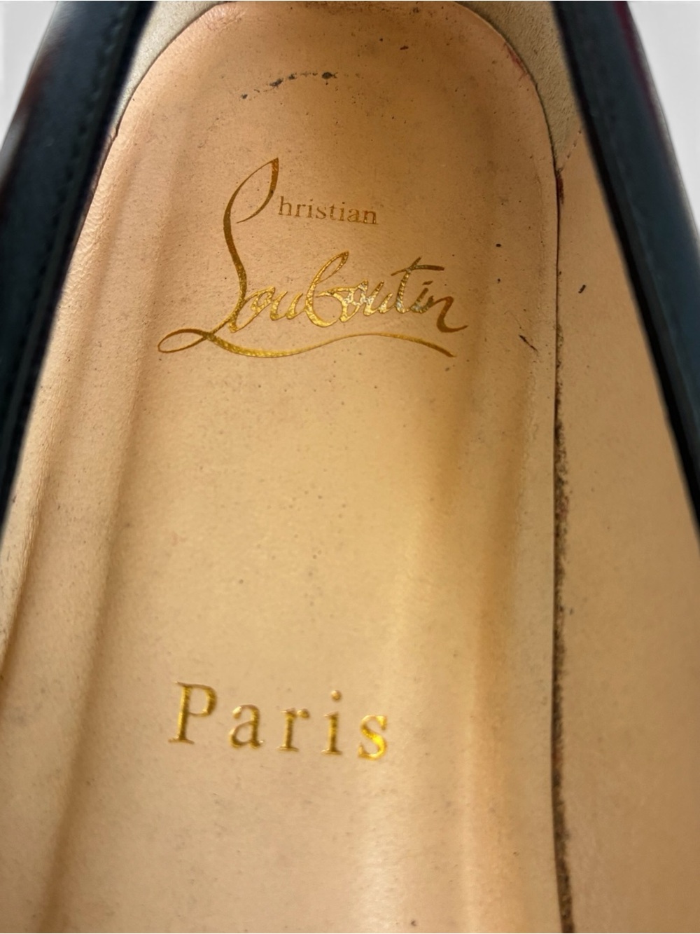 Christian Louboutin Black Leather Pointed Flats with Gold Spikes - Picture 7 of 7